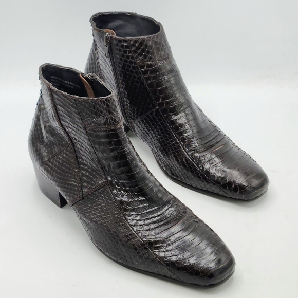 Giorgio Brutini Vintage Leather Brown Snakeskin Ankle Zip Boots Size 8 M - Picture 1 of 14